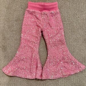 Girls Pink Sequin Flare Knit Pants - Sparkle Casual Bottoms